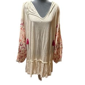 Free People flowy tunic dress NWT embroidered and beaded gorgeous sleeves L